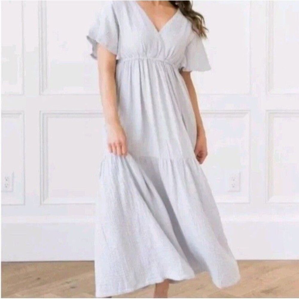 Cozy Earth Boardwalk Breeze Maxi Dress XL Gray Short Sleeve Butterfly Cotton